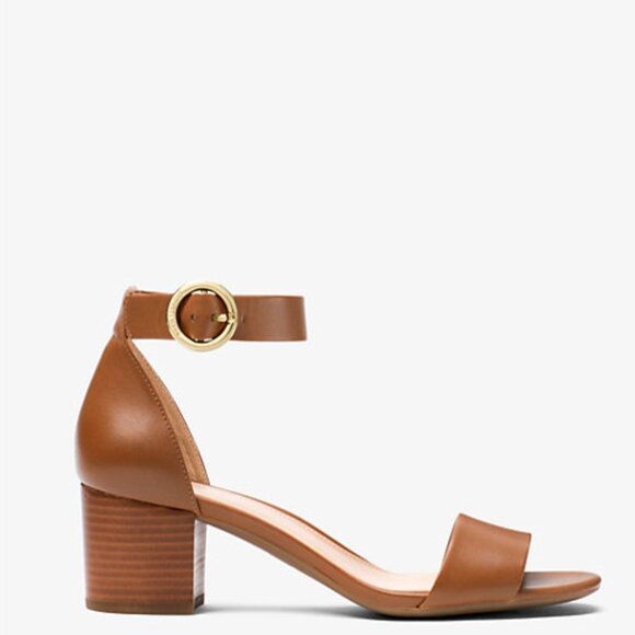 Michael Kors Lena Leather Sandal in LUGGAGE Size 8 - Picture 2 of 3